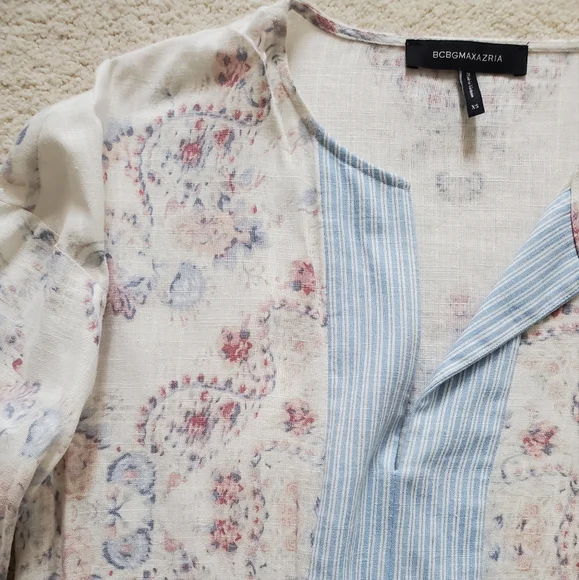 BCBGMaxAzria Contrast Trim Floral Print Tunic Dress szXS